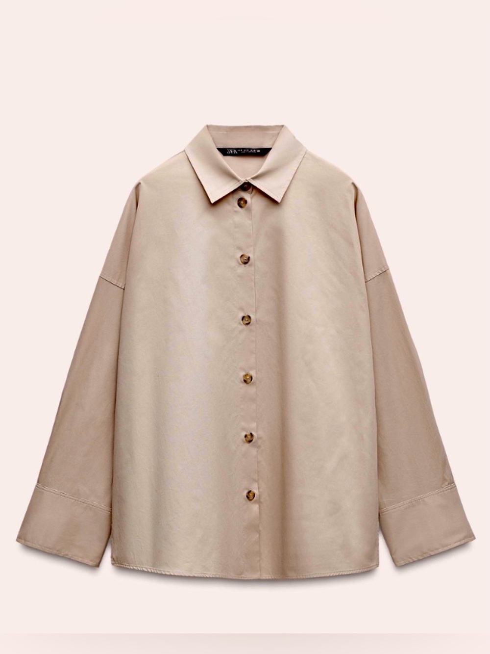 ZARA Relaxed Button-Front Beige Sz L Minimalist Normcore - Picture 8 of 8